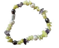 Magnet Natursteinarmband 20.5cm, gelber Jade und Amethyst