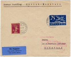 Erster Postflug von ZÜRICH nach KONSTANZ am 21.V.1928