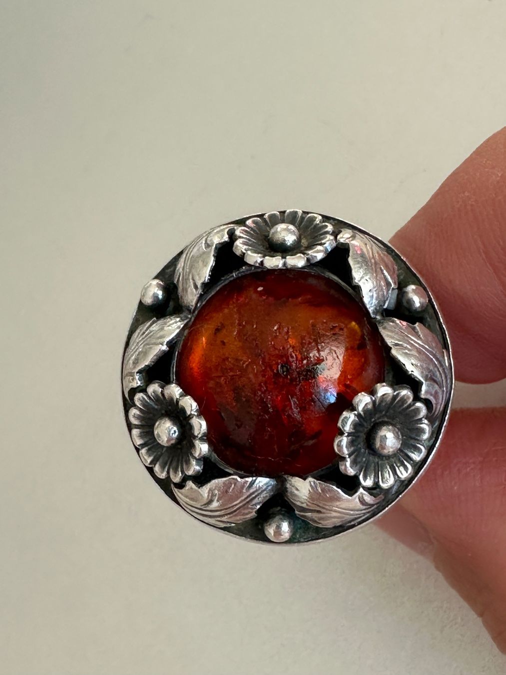 Anelli: Vintage 925 Silver Amber Ring, N.E. From: 54 – Usato da Onex venduto da Antiqueshow 1