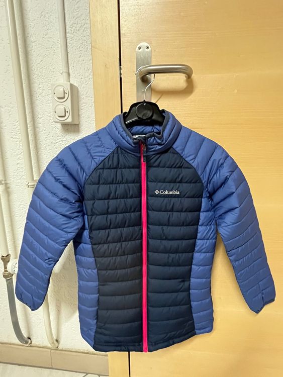 Blouson Columbia Garçon 10-12 Ans - Bleu/beige/gris Avec Capuche | Anorak Occasion Très Bon état