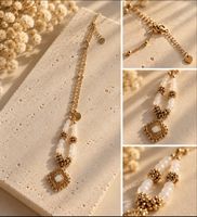 Collier doré en acier inoxydable avec pendentif et perles