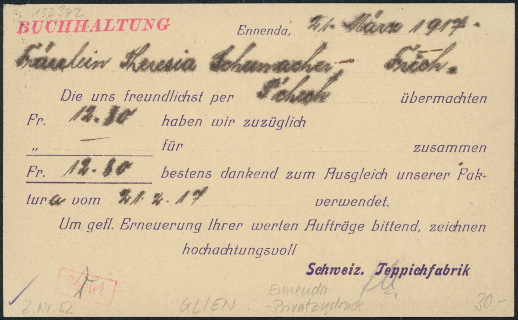 Alle Briefmarken: GL Ennenda - Karte – Gebraucht aus Schindellegi von leecollect 1