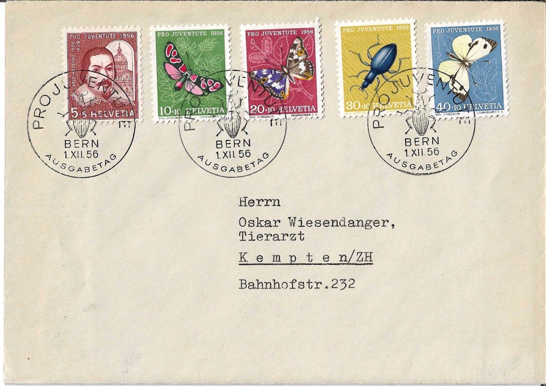 Alle Briefmarken: FDC Pro Juventute 1956 – Gebraucht aus Zürich von Philacat11