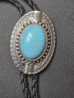 6) Bolo-Tie Westernkrawatte Türkis Oval Southwest Silber Neu