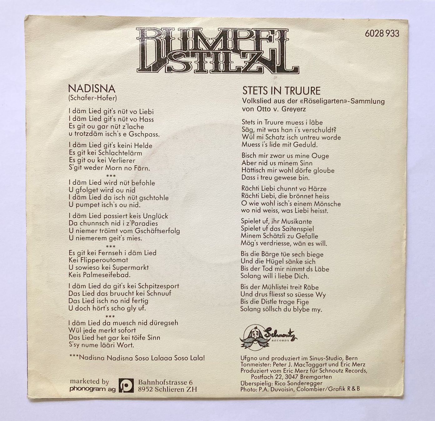 Dischi in vinile: RUMPELSTILZ - NADISNA – Usato da Bottens venduto da hotter-than-hell 1