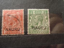 2 alte Briefmarken England, Überdruck NAURU, o