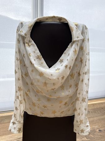 Camicetta in seta avorio con stelle oro