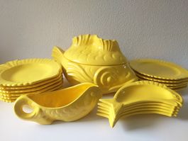 💛🐠🐟 MONICA CERAM VALLAURIS Service à poisson jaune 🐟🐠💛