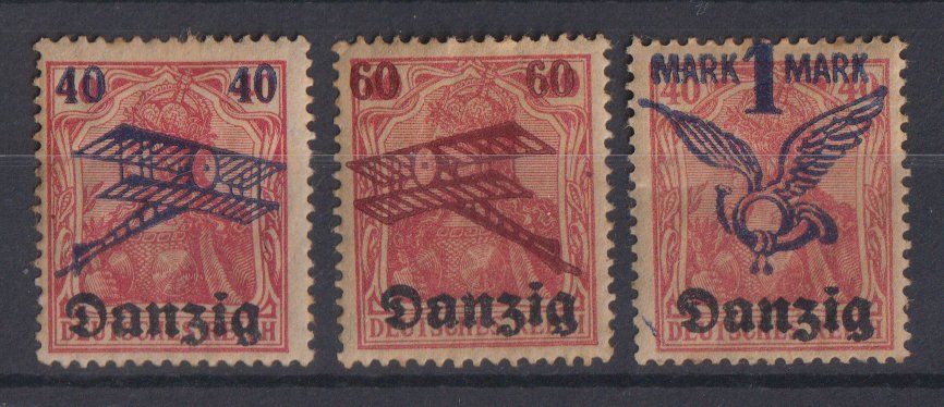 Tutti i francobolli: DANZIG 1920: Flugpostserie * - verfärbt – Usato da Eschlikon TG venduto da PhilCon