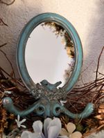 Spiegel mit 2 Haken und Vögeli aus Metall shabby chic - neu