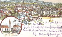 10.7.1898 2-Bild Farblitho Gruss aus St.Fiden SG/top frankie
