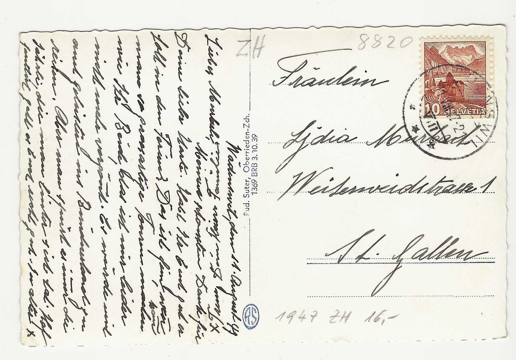 Cartoline postali: WÄDENSWIL   1947 – Usato da Küttigen venduto da rol_hk98 1
