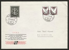 1957 Nr. W22 im Paar (aus Block W23) auf Brief