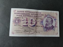 Schweiz 1970, 10 Franken  - ungefaltet schwacher Bug