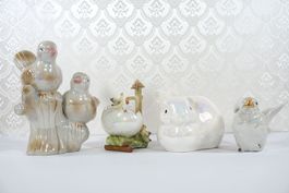 4 gelüsterte Porzellan Häsli, Vögeli, Ei