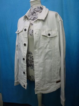 WEISSE JEANSJACKE INDICOR GR L NEU MIT RISSEN EINGEARBEITET
