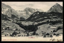 AK Unterwasser, Ortsansicht mit Bergkulisse