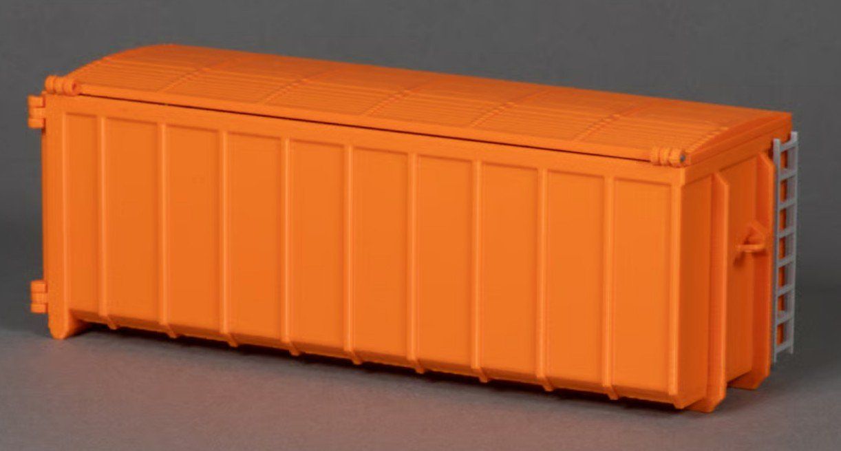 Modellbausätze & Standmodelle: MSM 5610.02 Abrollcontainer 40 m3 orange mit Deckel – Neu und originalverpackt aus Dagmersellen von FBM-Bacheli