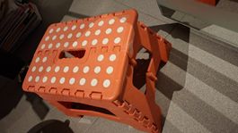 Klapptritt, Klapphocker - Orange mit Punkten, Top Zustand!