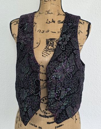Weste, Samtweste, Vintage Weste, Blumenmuster, Schwarz