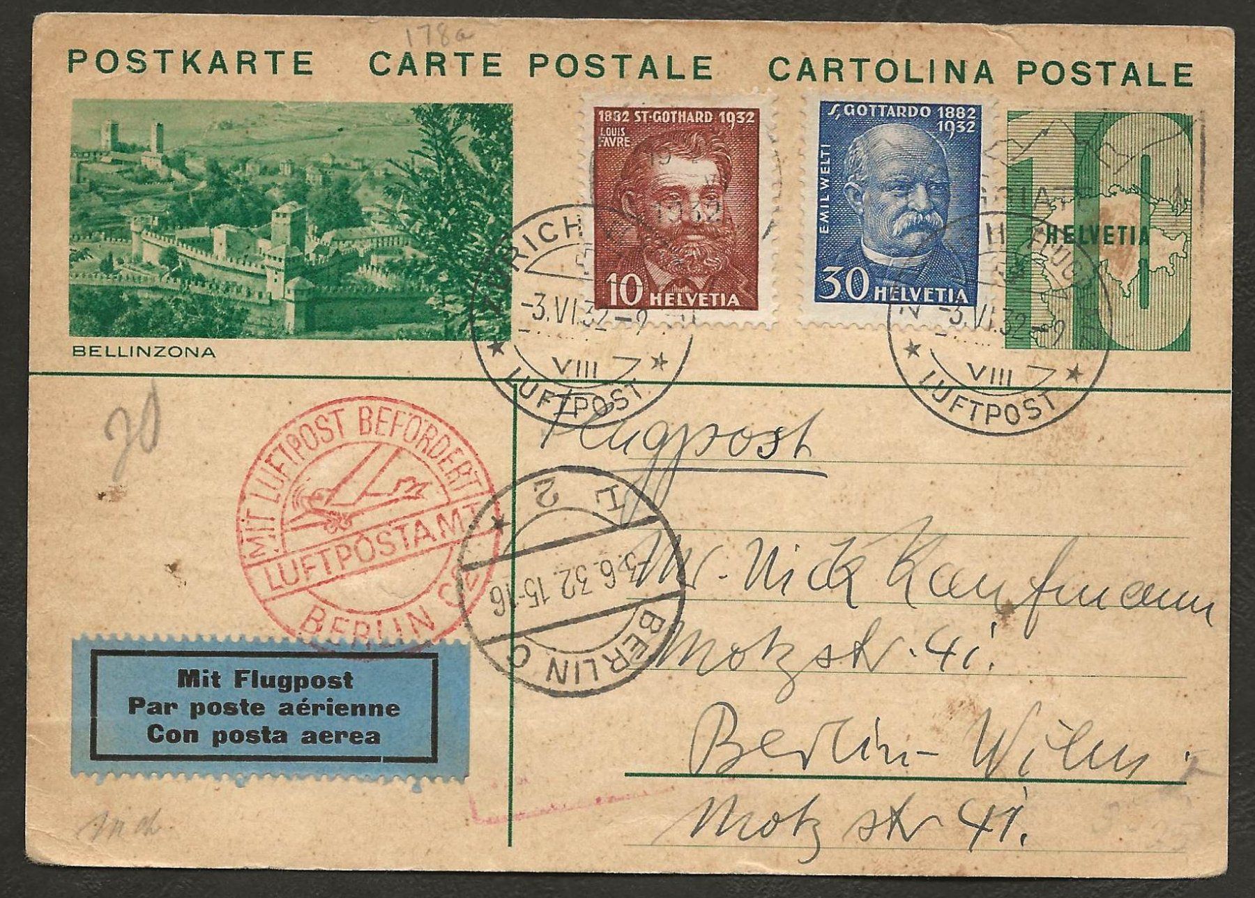 Tutti i francobolli: Flugpost Schweiz 1932 Zürich Berlin Luftpost – Usato da Au ZH venduto da xelagreb01