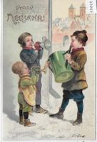 Prosit neujahr! Kinder beim Musizieren - Präge-Litho