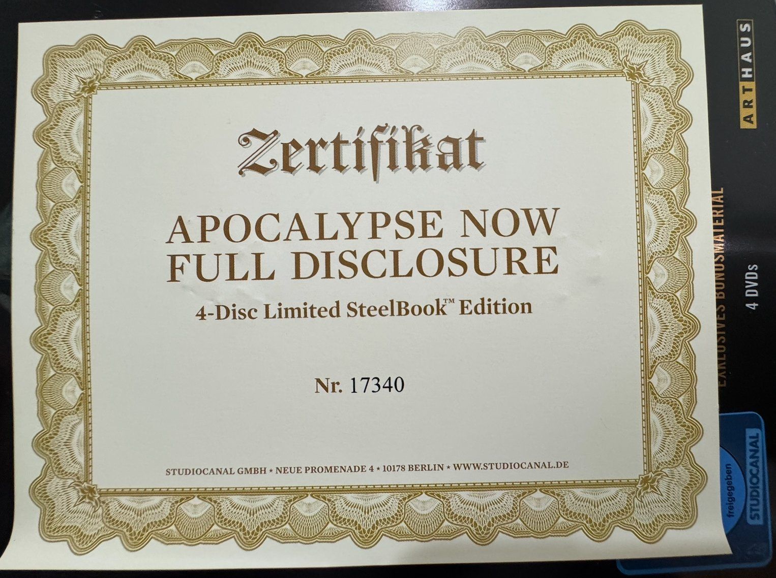 Tutti i DVDs: 4 DISCs  APOCALYPSE NOW -  LIMITED SP. EDITION - STAHLHÜLLE – Usato da Wisen venduto da gigisna