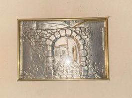 Framed metal relief artwork archway,  really good condition