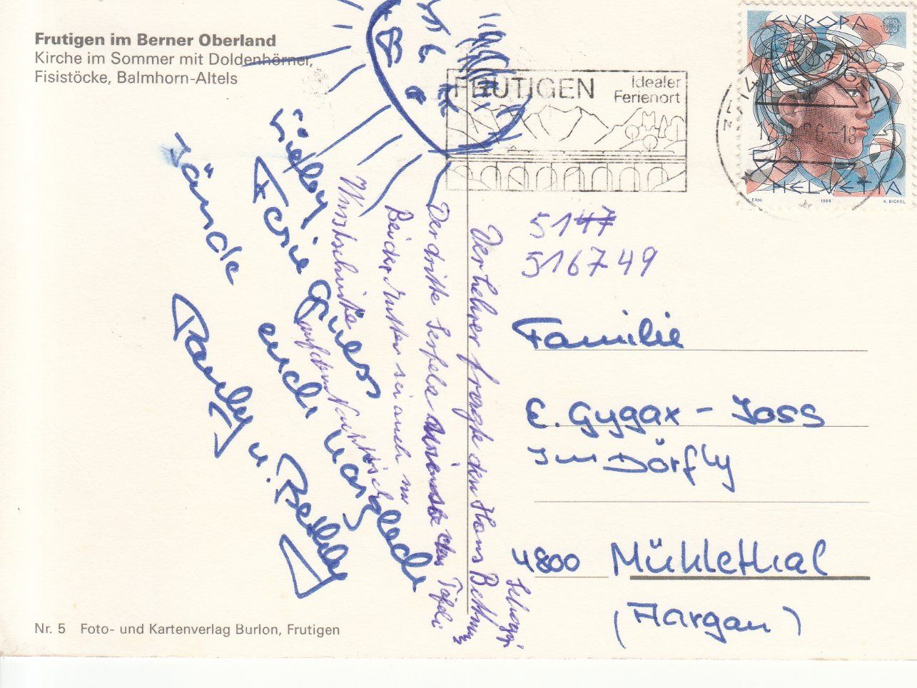 Ansichtskarten: Frutigen 1986 – Gebraucht aus Bürglen TG von StampGraf 1