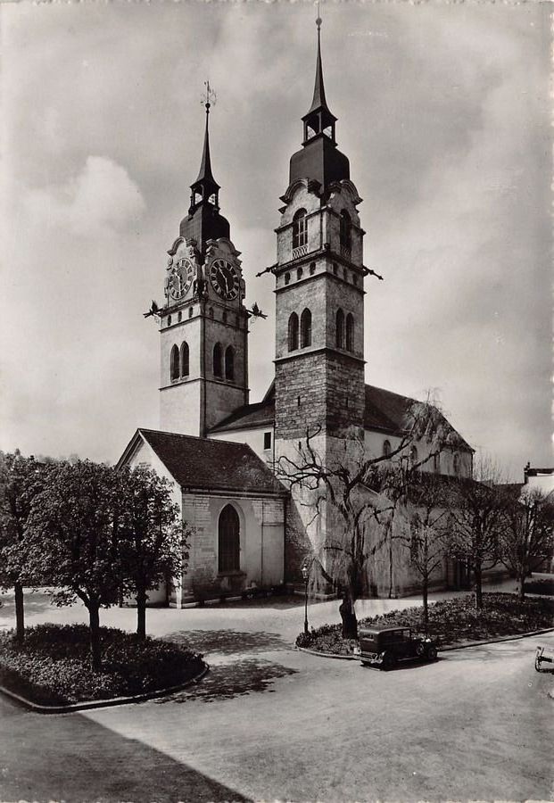 Ansichtskarten: Winterthur, Stadtkirche mit Oldtimer, um 1935-40 – Gebraucht aus Frauenfeld von POML