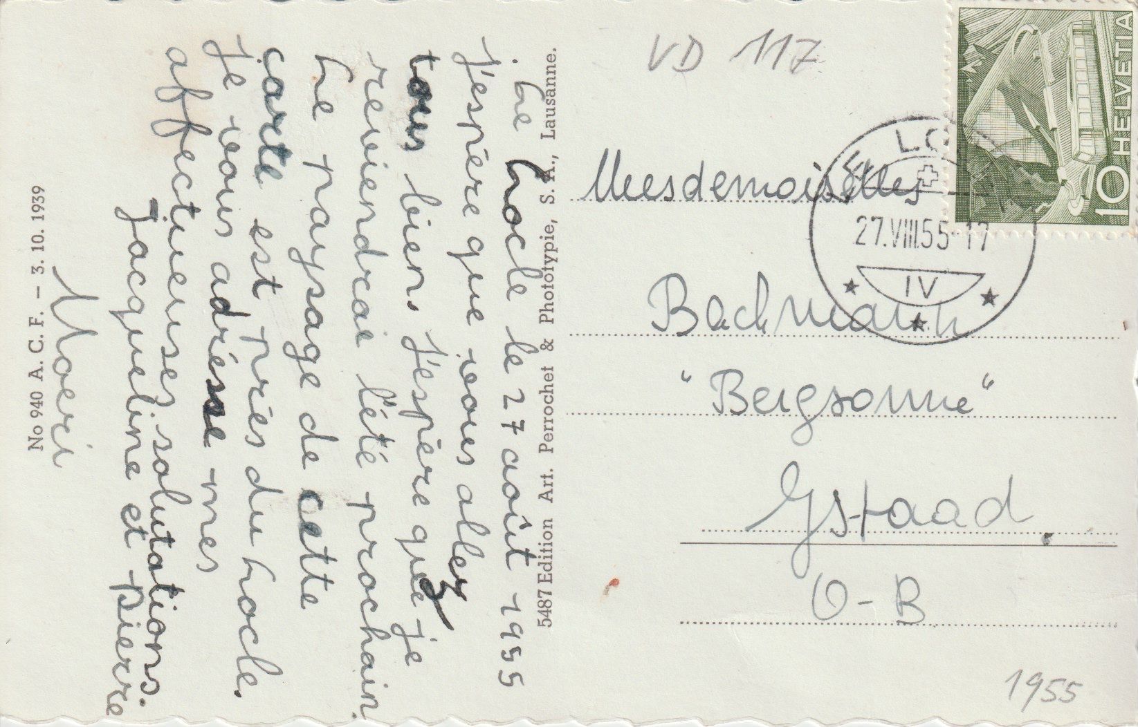 Cartoline postali: VD 117 Souvenir du  Saut du Doubs, 1955 – Usato da Freienbach venduto da Bhaltis 1