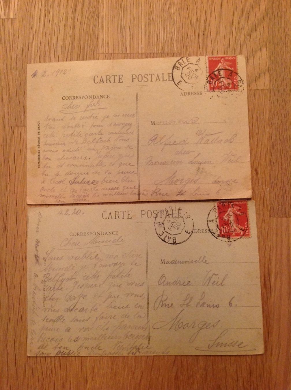 Cartoline postali: Deux carte postale de Belfort 1920 – Usato da Villars-sur-Glâne venduto da Graca03 3