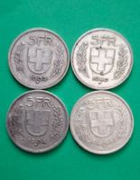 4 X 5 FRANKEN SILBERMÜNZEN 1932 - 1940 - 1954 - 1967