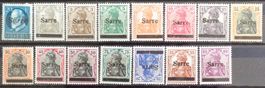 SAARGEBIET 1920: 15 Marken mit Aufdruck «Sarre», *