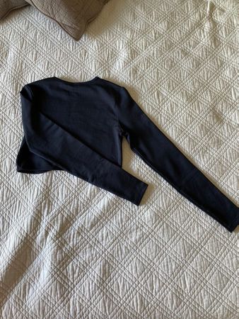 H&M Langarm Crop Top gerippt schwarz, Damen Gr. M