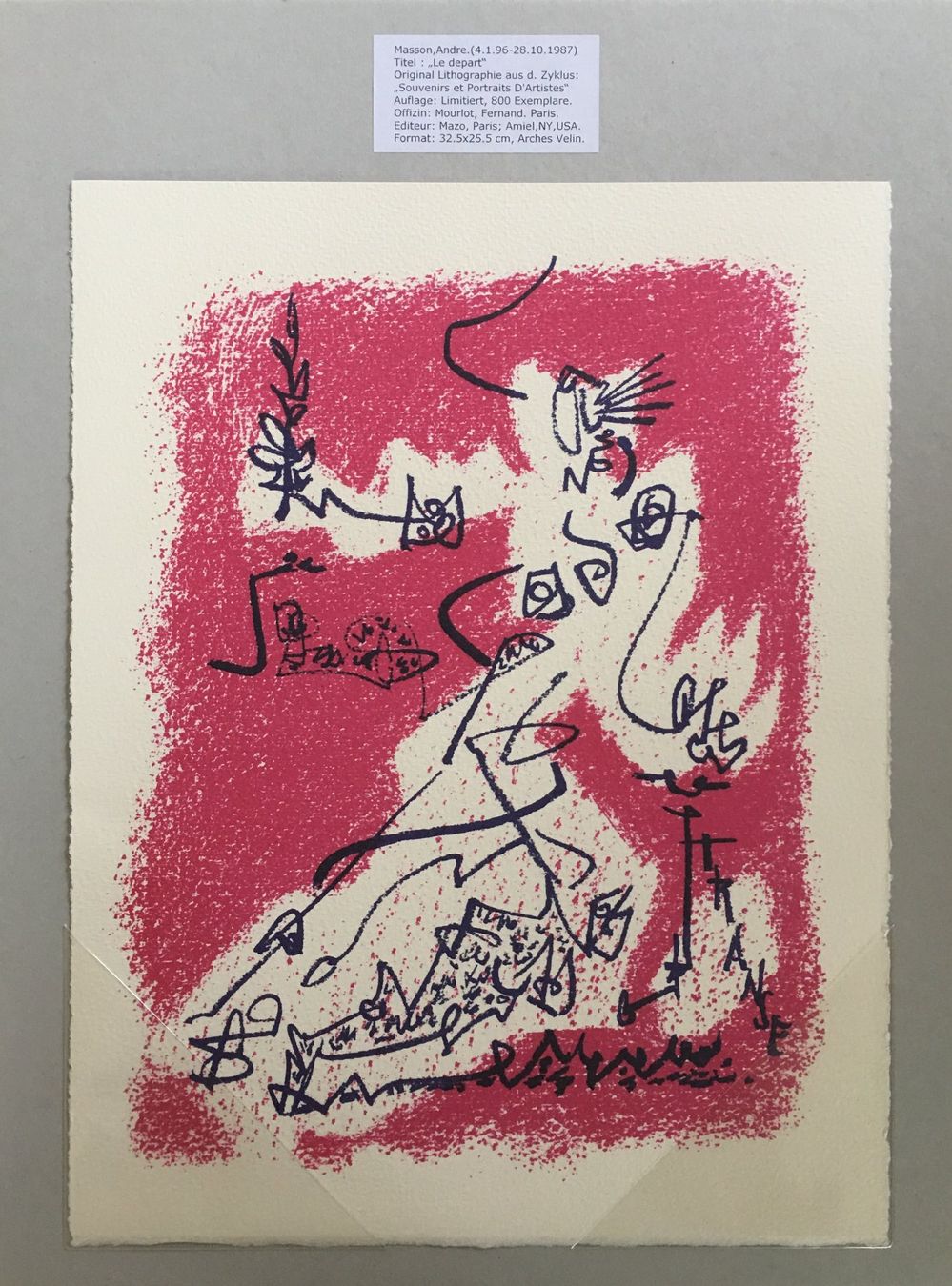 Grafiken & Lithographien: André Masson " Le départ "  Original Lithographie – Gebraucht aus Nennigkofen von Sommersonnen 1