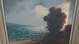 Ölgemälde Landschaft mit Baum am See im Rahmen gebraucht