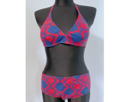 Bikini Gr L/XL Baumwollstoff blau-rot abstrakt VINTAGE 1960s