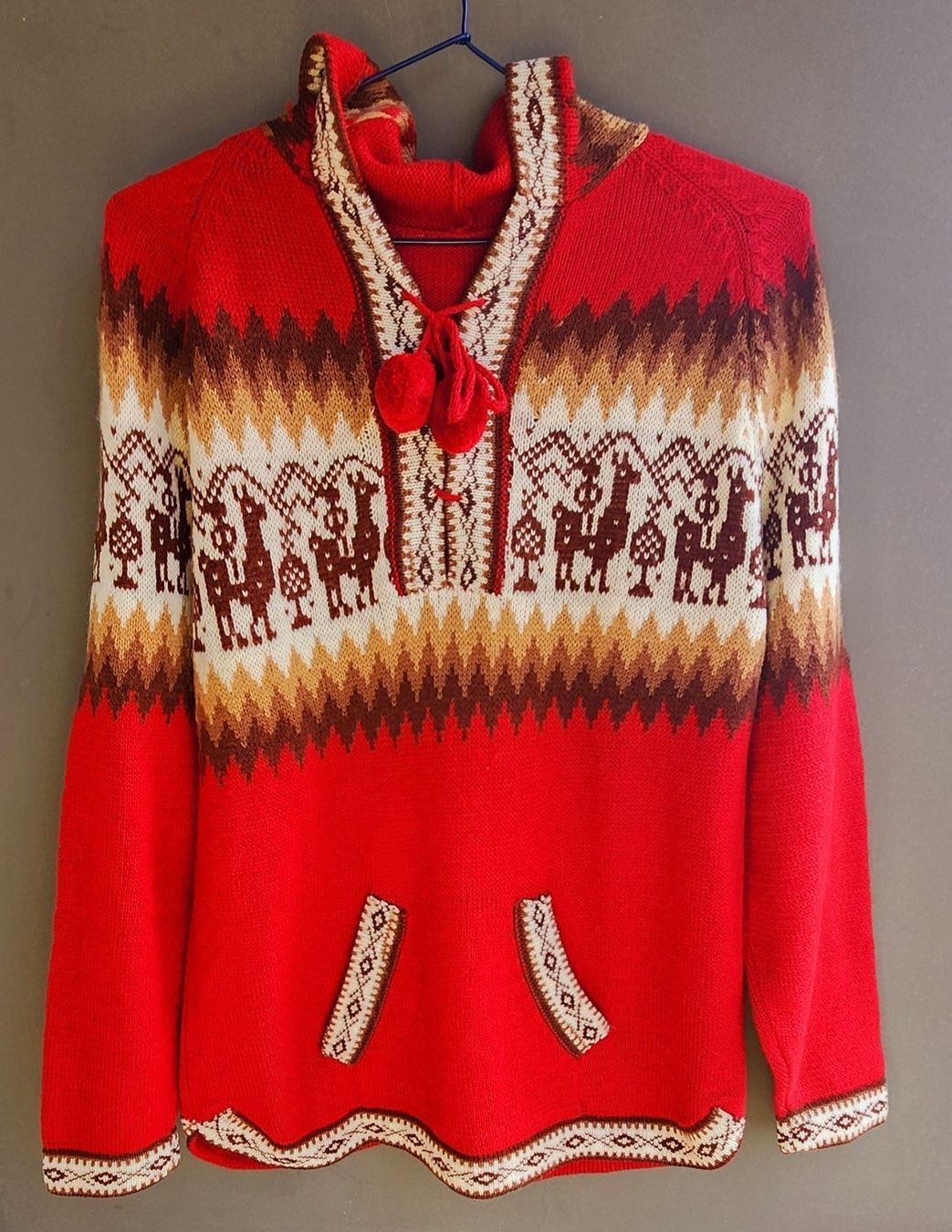 Maglioni & Felpe: wunderschöner Alpaka Pullover Gr.L, Farbe Rot, Beige, NEU! – Nuovo (secondo la descrizione) da Lima- Peru venduto da Alpaka-Haus