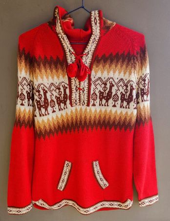 wunderschöner Alpaka Pullover Gr.L, Farbe Rot, Beige, NEU!