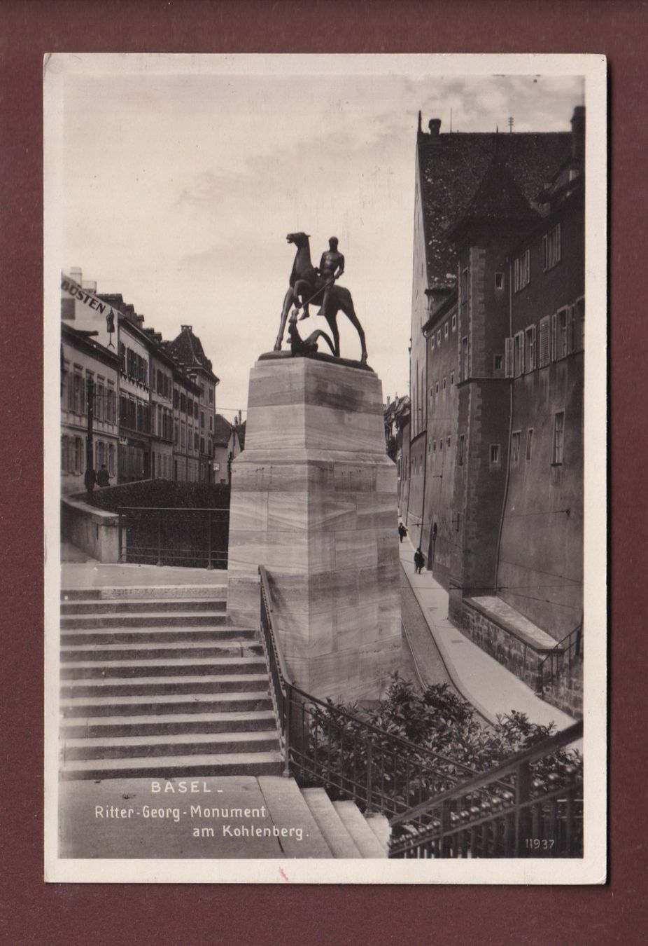 Cartoline postali: BASEL - Ritter-Georg-Monument am Kohlenberg - 1931 – Usato da Pully venduto da nicecards-shop