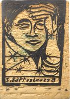 Holzschnitt - Druckstock:   " Gesundes 1968"   13 x 17 cm
