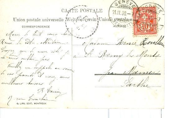 Cartoline postali: Genève - Hôtel de la poste + 1908 – Usato da Emmenbrücke venduto da teestube 1