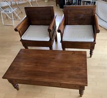 Gruppo in TEAK, set sedie e tavolino da salotto