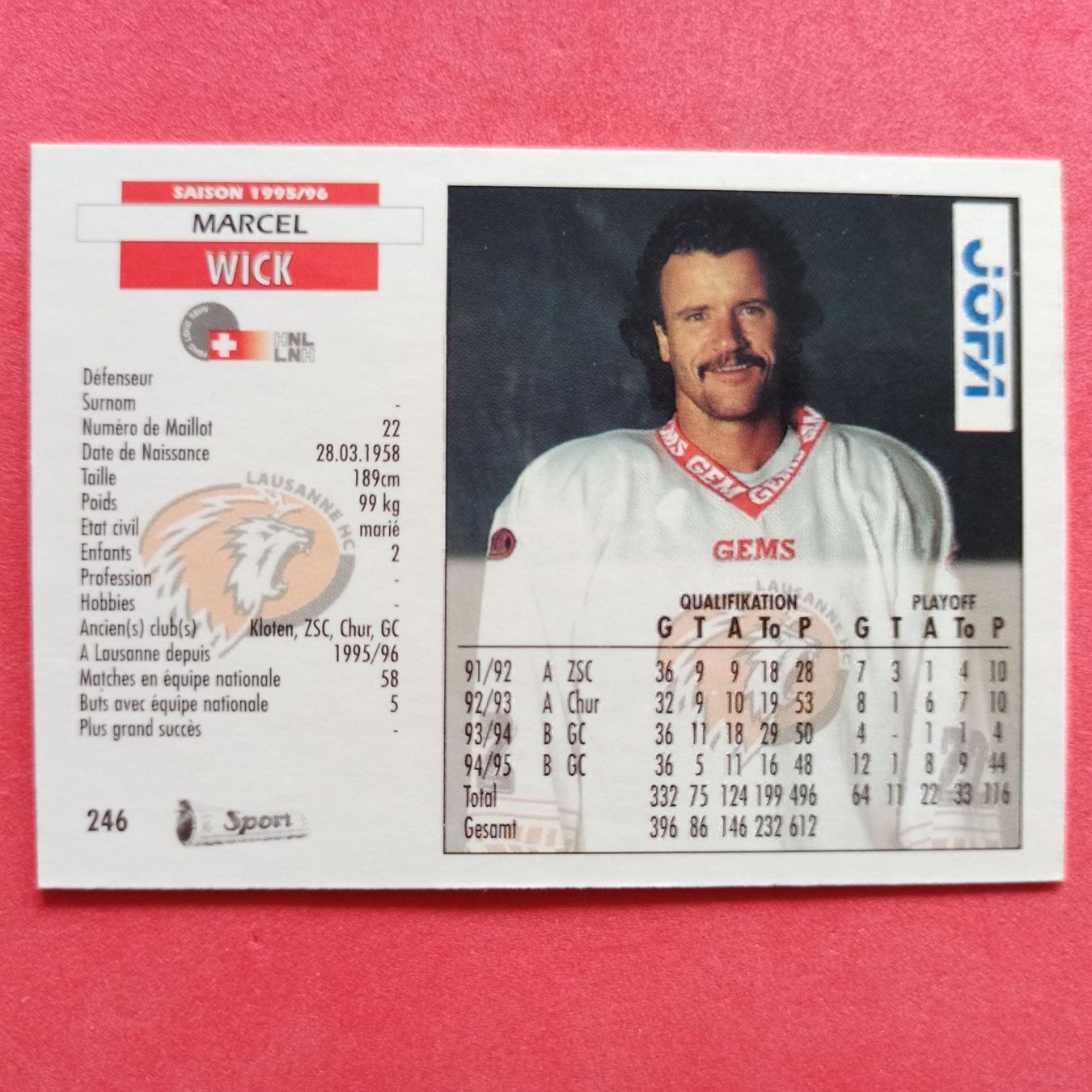 Carte collezionabili: Marcel Wick - LAUSANNE CARD - 1995/96 – Usato da Dübendorf venduto da kb86_MOVIE 1