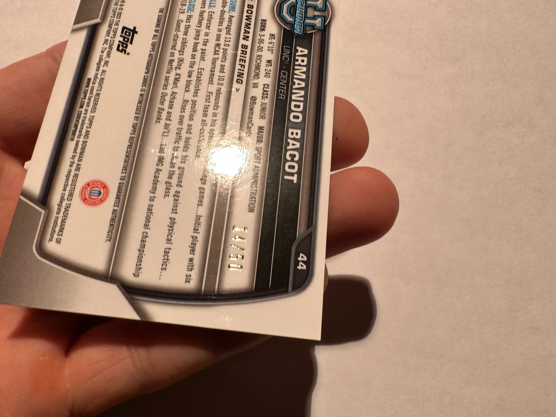 Topps Carte collezionabili: 2023 Topps Bowman Armando Bacot Auto 14/50 – Usato da Hagendorn venduto da Pokecollectorch 4