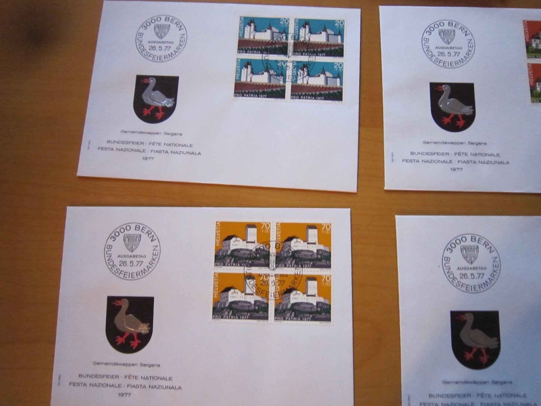 Tutti i francobolli: PP 1977 FDC Serie einzeln und 4er – Usato da Gordola venduto da Polentaefung 2