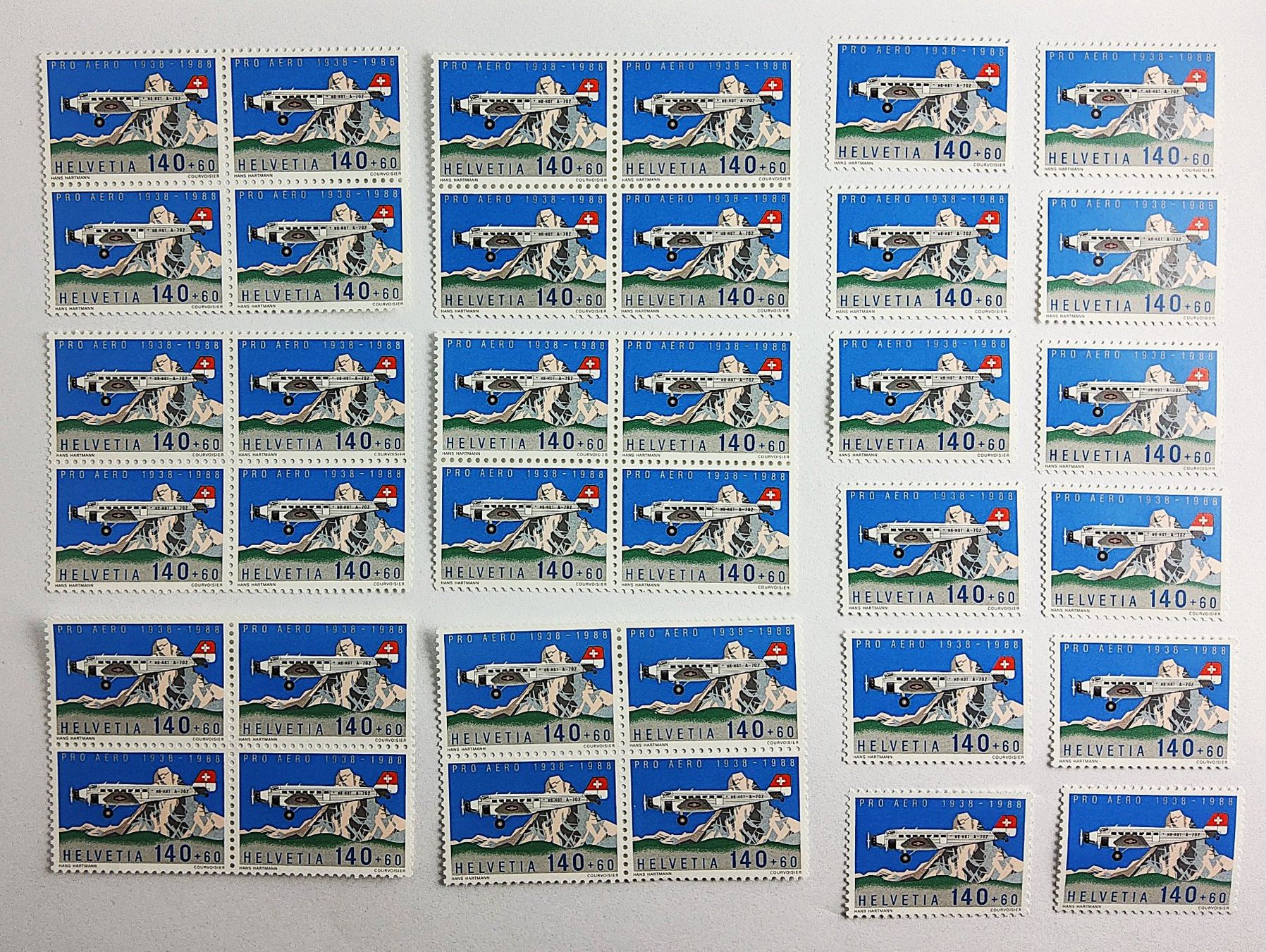 Tutti i francobolli: PRO AERO 1988 Lot - 4er Blocks und Einzelmarken - POSTFRISCH – Nuovo (secondo la descrizione) da Zug venduto da Aeschroot