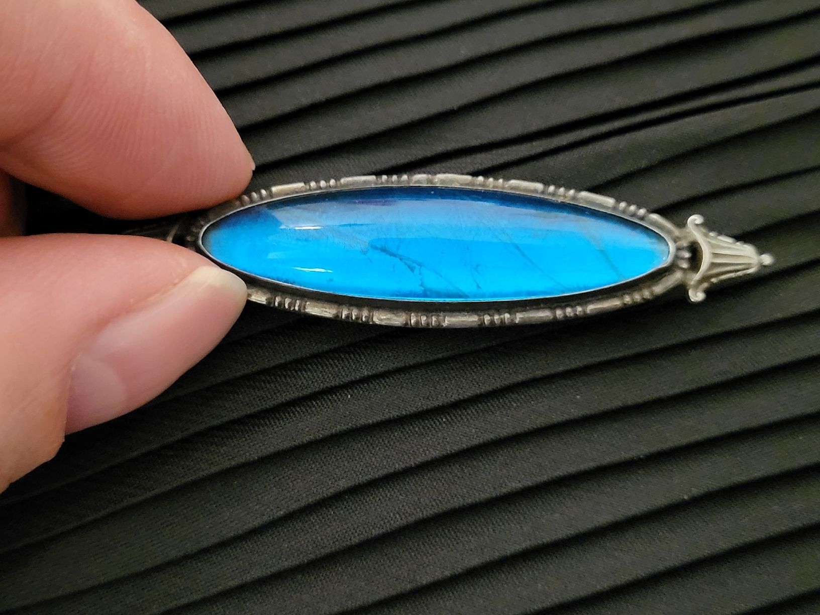 Spille & Fermagli: Elegante Vintage Brosche mit Morpho-Schmetterling, Silber – Usato da Allschwil venduto da Uhrenbinz