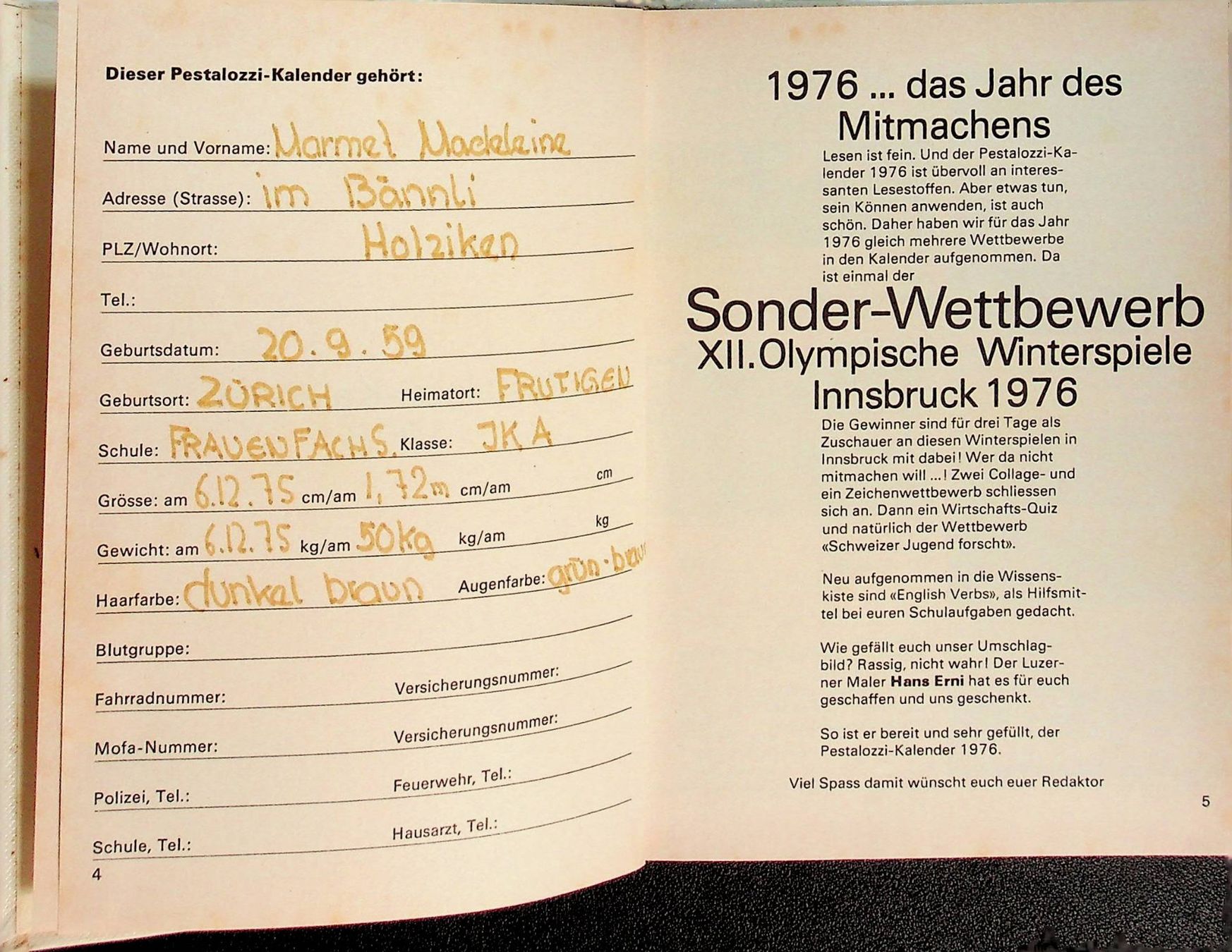 Kalender: Pestalozzi Kalender 1965 – Gebraucht aus Reitnau von Zaomir 2